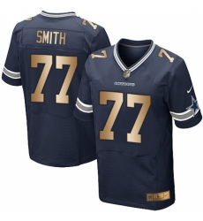 Men's Nike Dallas Cowboys #77 Tyron Smith Elite Navy/Gold Team Color NFL Jersey