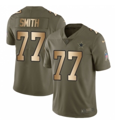 Youth Nike Dallas Cowboys #77 Tyron Smith Limited Olive/Gold 2017 Salute to Service NFL Jersey