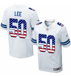Men's Nike Dallas Cowboys #50 Sean Lee Elite White Road USA Flag Fashion NFL Jersey