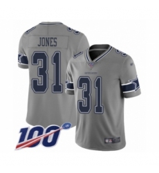 Men's Dallas Cowboys #31 Byron Jones Limited Gray Inverted Legend 100th Season Football Jersey