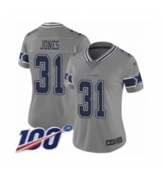 Women's Dallas Cowboys #31 Byron Jones Limited Gray Inverted Legend 100th Season Football Jersey