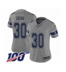 Women's Dallas Cowboys #30 Anthony Brown Limited Gray Inverted Legend 100th Season Football Jersey