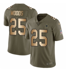 Youth Nike Dallas Cowboys #25 Xavier Woods Limited Olive/Gold 2017 Salute to Service NFL Jersey