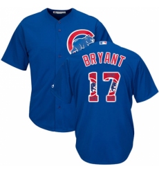 Men's Majestic Chicago Cubs #17 Kris Bryant Authentic Royal Blue Team Logo Fashion Cool Base MLB Jersey