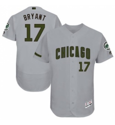 Men's Majestic Chicago Cubs #17 Kris Bryant Grey Memorial Day Authentic Collection Flex Base MLB Jersey