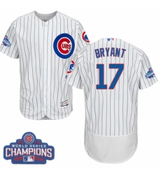 Men's Majestic Chicago Cubs #17 Kris Bryant White 2016 World Series Champions Flexbase Authentic Collection MLB Jersey