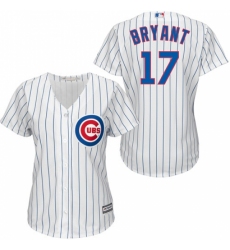 Women's Majestic Chicago Cubs #17 Kris Bryant Replica White/Blue Strip Fashion MLB Jersey