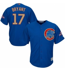 Youth Majestic Chicago Cubs #17 Kris Bryant Authentic Royal Blue 2017 Gold Champion Cool Base MLB Jersey