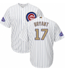 Youth Majestic Chicago Cubs #17 Kris Bryant Authentic White 2017 Gold Program Cool Base MLB Jersey