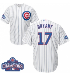 Youth Majestic Chicago Cubs #17 Kris Bryant Authentic White Home 2016 World Series Champions Cool Base MLB Jersey