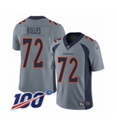 Men's Denver Broncos #72 Garett Bolles Limited Silver Inverted Legend 100th Season Football Jersey