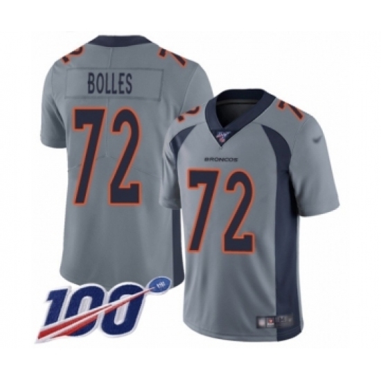 Men's Denver Broncos #72 Garett Bolles Limited Silver Inverted Legend 100th Season Football Jersey Men's Denver Broncos #72 Garett Bolles Limited Silver Inverted Legend 100th Season Football Jersey