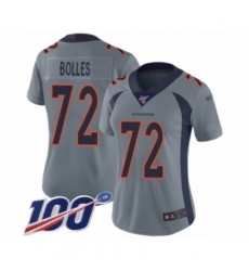 Women's Denver Broncos #72 Garett Bolles Limited Silver Inverted Legend 100th Season Football Jersey