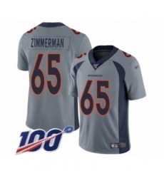 Men's Denver Broncos #65 Gary Zimmerman Limited Silver Inverted Legend 100th Season Football Jersey