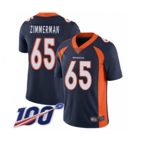 Men's Denver Broncos #65 Gary Zimmerman Navy Blue Alternate Vapor Untouchable Limited Player 100th Season Football Jersey Men's Denver Broncos #65 Gary Zimmerman Navy Blue Alternate Vapor Untouchable Limited Player 100th Season Football Jersey