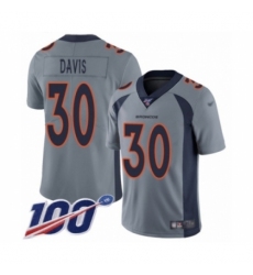 Men's Denver Broncos #30 Terrell Davis Limited Silver Inverted Legend 100th Season Football Jersey