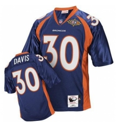 Mitchell And Ness Denver Broncos #30 Terrell Davis Navy Blue Super Bowl Patch Authentic Throwback NFL Jersey
