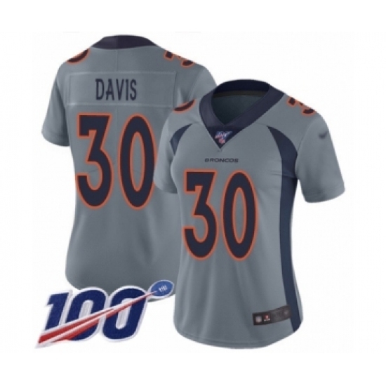 Women's Denver Broncos #30 Terrell Davis Limited Silver Inverted Legend 100th Season Football Jersey Women's Denver Broncos #30 Terrell Davis Limited Silver Inverted Legend 100th Season Football Jersey