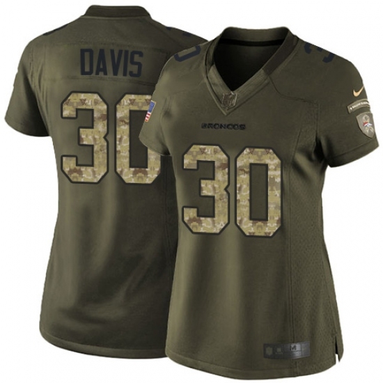 Women's Nike Denver Broncos #30 Terrell Davis Elite Green Salute to Service NFL Jersey Women's Nike Denver Broncos #30 Terrell Davis Elite Green Salute to Service NFL Jersey