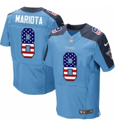 Men's Nike Tennessee Titans #8 Marcus Mariota Elite Light Blue Home USA Flag Fashion NFL Jersey