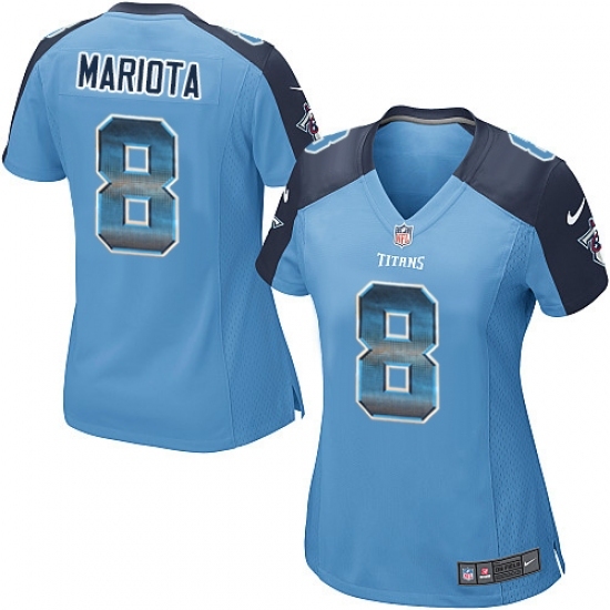 Women's Nike Tennessee Titans #8 Marcus Mariota Limited Light Blue Strobe NFL Jersey Women's Nike Tennessee Titans #8 Marcus Mariota Limited Light Blue Strobe NFL Jersey