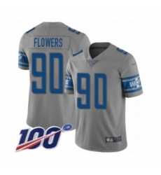 Men's Detroit Lions #90 Trey Flowers Limited Gray Inverted Legend 100th Season Football Jersey