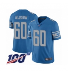 Men's Detroit Lions #60 Graham Glasgow Blue Team Color Vapor Untouchable Limited Player 100th Season Football Jersey