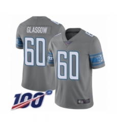 Men's Detroit Lions #60 Graham Glasgow Limited Steel Rush Vapor Untouchable 100th Season Football Jersey