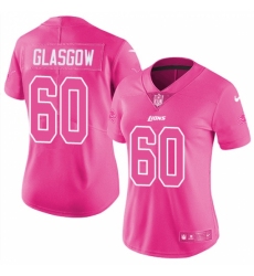 Women's Nike Detroit Lions #60 Graham Glasgow Limited Pink Rush Fashion NFL Jersey