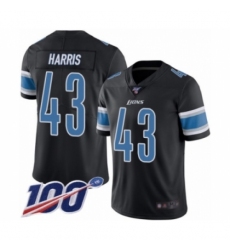 Men's Detroit Lions #43 Will Harris Limited Black Rush Vapor Untouchable 100th Season Football Jersey