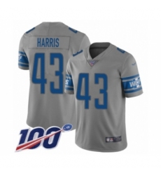 Men's Detroit Lions #43 Will Harris Limited Gray Inverted Legend 100th Season Football Jersey