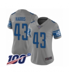 Women's Detroit Lions #43 Will Harris Limited Gray Inverted Legend 100th Season Football Jersey