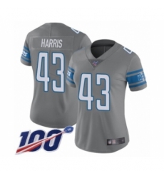 Women's Detroit Lions #43 Will Harris Limited Steel Rush Vapor Untouchable 100th Season Football Jersey