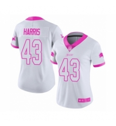 Women's Detroit Lions #43 Will Harris Limited White Pink Rush Fashion Football Jersey
