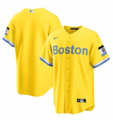 Men's Boston Red Sox Nike Blank Gold-Light Blue 2021 City Connect Replica Jersey