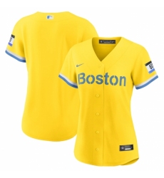 Women's Boston Red Sox Blank Nike Gold-Light Blue 2021 City Connect Replica Jersey