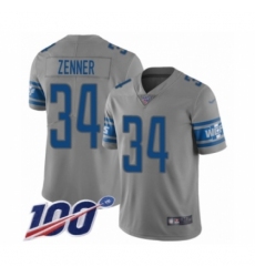 Men's Detroit Lions #34 Zach Zenner Limited Gray Inverted Legend 100th Season Football Jersey