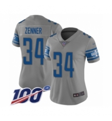 Women's Detroit Lions #34 Zach Zenner Limited Gray Inverted Legend 100th Season Football Jersey