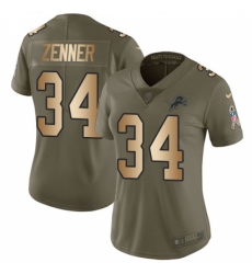 Women's Nike Detroit Lions #34 Zach Zenner Limited Olive/Gold Salute to Service NFL Jersey
