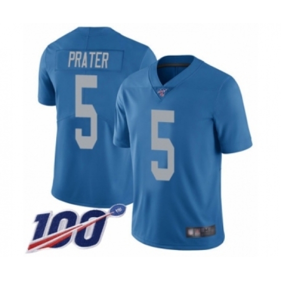 Men's Detroit Lions #5 Matt Prater Blue Alternate Vapor Untouchable Limited Player 100th Season Football Jersey Men's Detroit Lions #5 Matt Prater Blue Alternate Vapor Untouchable Limited Player 100th Season Football Jersey