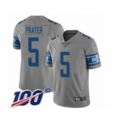 Men's Detroit Lions #5 Matt Prater Limited Gray Inverted Legend 100th Season Football Jersey