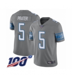 Men's Detroit Lions #5 Matt Prater Limited Steel Rush Vapor Untouchable 100th Season Football Jersey