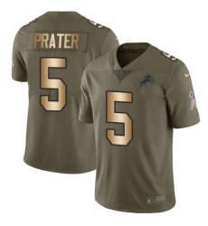 Men's Nike Detroit Lions #5 Matt Prater Limited Olive/Gold Salute to Service NFL Jersey