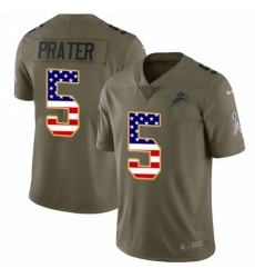 Men's Nike Detroit Lions #5 Matt Prater Limited Olive/USA Flag Salute to Service NFL Jersey
