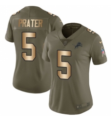 Women's Nike Detroit Lions #5 Matt Prater Limited Olive/Gold Salute to Service NFL Jersey