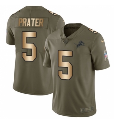 Youth Nike Detroit Lions #5 Matt Prater Limited Olive/Gold Salute to Service NFL Jersey