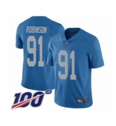 Men's Detroit Lions #91 A'Shawn Robinson Blue Alternate Vapor Untouchable Limited Player 100th Season Football Jersey