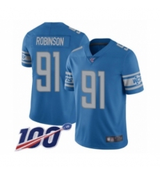 Men's Detroit Lions #91 A'Shawn Robinson Blue Team Color Vapor Untouchable Limited Player 100th Season Football Jersey
