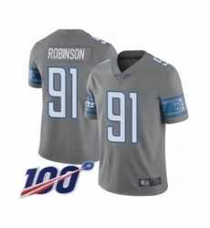 Men's Detroit Lions #91 A'Shawn Robinson Limited Steel Rush Vapor Untouchable 100th Season Football Jersey