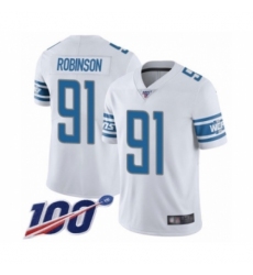 Men's Detroit Lions #91 A'Shawn Robinson White Vapor Untouchable Limited Player 100th Season Football Jersey